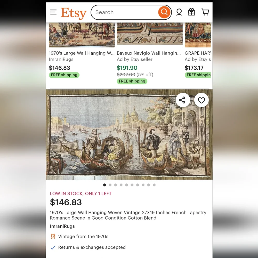 Vintage Woven Hanging Tapestry With Romantic Water Scene